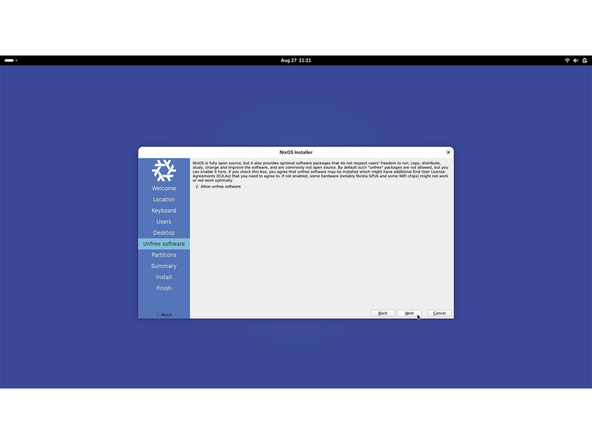 The next selection is a list of possible user interfaces to select from.