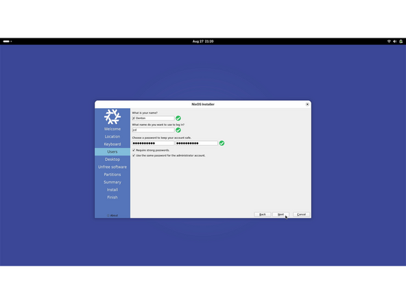 Create a user by setting a name, username, and password.