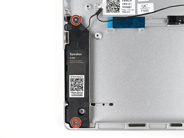 Use your Framework Screwdriver to tighten the two T5 Torx screws on each Speaker (4 total).