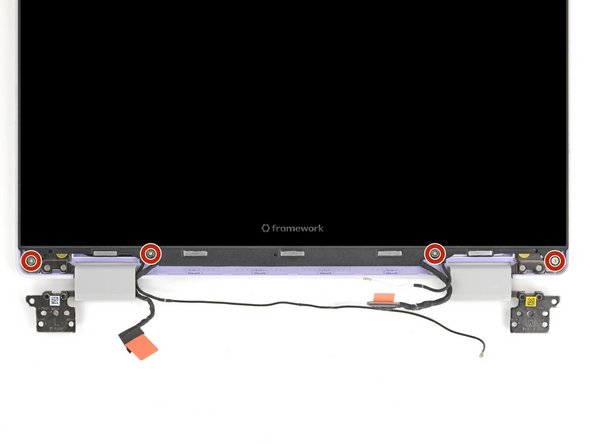 Use your Framework Screwdriver to remove the four 3.3 mm‑long T5 Torx screws securing the display to the Top Cover.