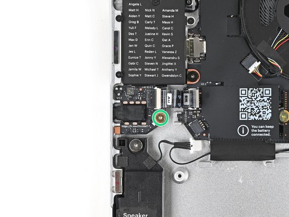 Use your Framework Screwdriver to install the 3.0 mm‑long T5 Torx screw securing the Audio Board.