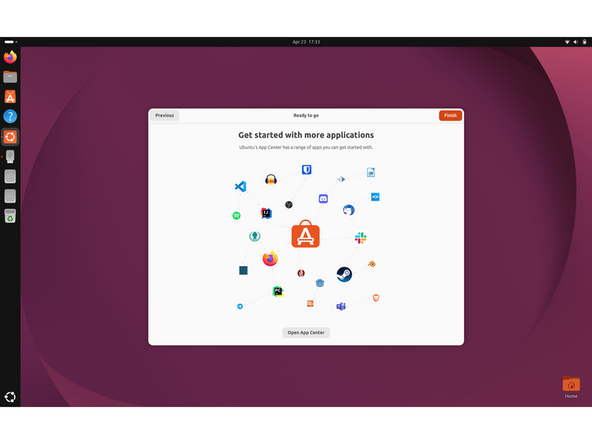 Welcome to Ubuntu:  The setup assistant opens with "Welcome to Ubuntu 26.04 LTS!" Click "View release notes" if you want to read what's new. Click Next to continue.