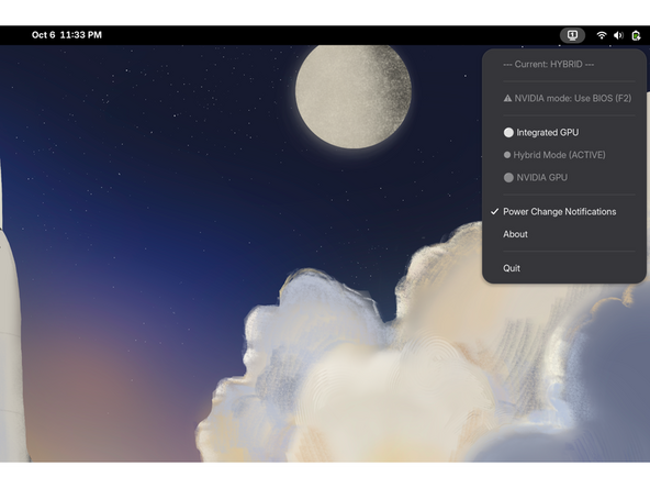 To switch into NVIDIA only mode, we need to use the MUX settings located in BIOS. As you  can see in the first image, it says NVIDIA mode: Use BIOS F2. So we will want to utilize the steps provided in step 12.