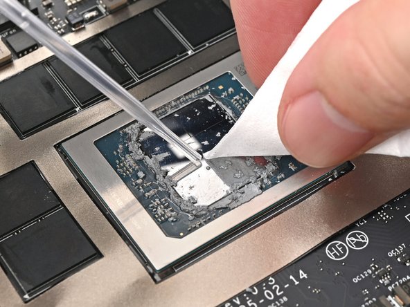 Apply a few drops of isopropyl alcohol (>90%) to the APU and use a coffee filter or a lint-free cloth to wipe away any residue.