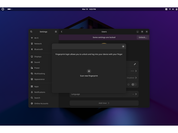 Let's setup fingerprint login. Click on Activities, search for user.