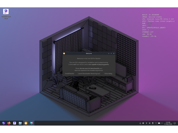 An internet connection is optional for installation, but the WiFi icon in the system tray on the right of the taskbar at the bottom of the display can be used to connect to a network.