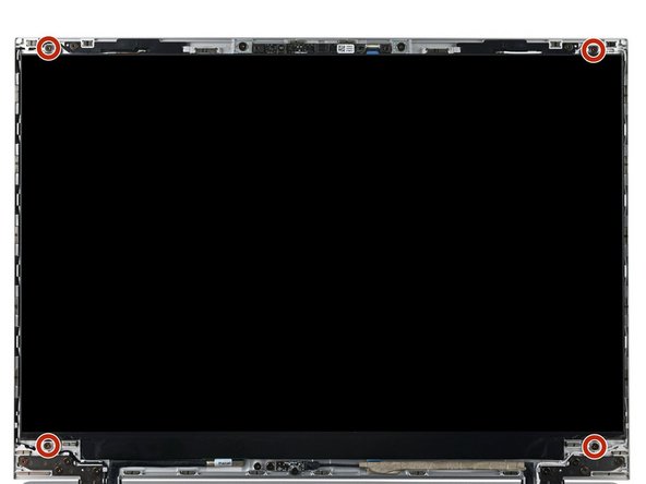 While supporting the display with one hand, use your Framework Screwdriver to remove the four 2.4 mm‑long T5 Torx screws securing the display.