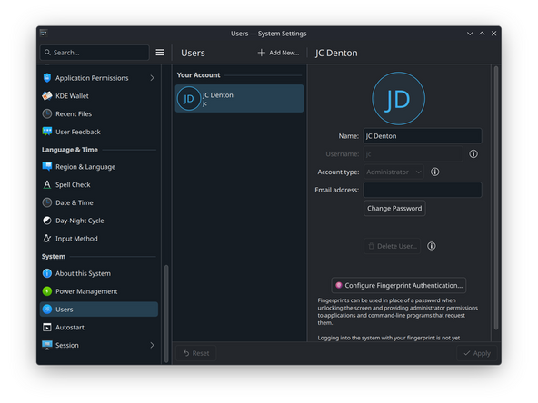 Open the Application Launcher at the bottom left of the display and open the System Settings app.