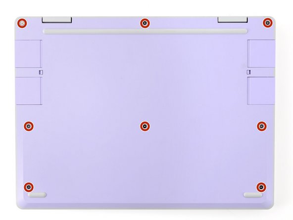 Use your Framework Screwdriver to fully loosen the eight captive T5 Torx screws on the bottom of your laptop.