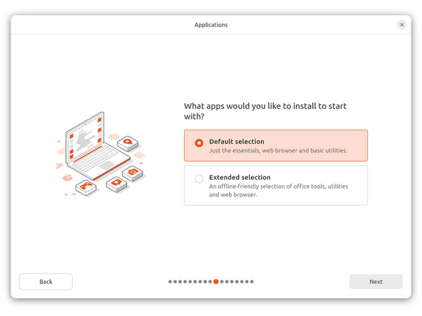 While connected to your network, select Normal installation, Download updates while installing Ubuntu and Install third party software, then press continue. This process may take a few minutes and appear to idle a bit, then the next screen appears - installation type.