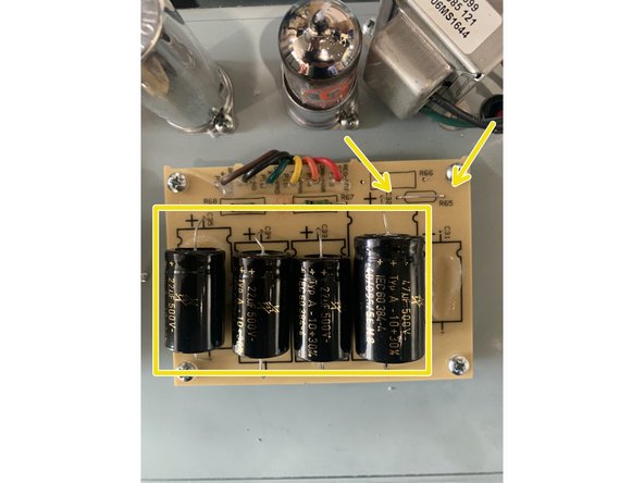 Flip the amp  over. Remove the cover for the filter caps. It's a metal tray next to the output transformer - commonly called a &quot;doghouse&quot;
