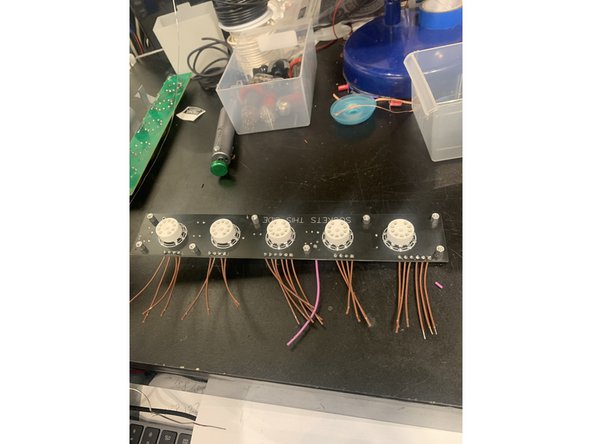 Insert the new wires into the component side of the PCB, including the 4" wire at P1. I like to use painters tape to hold them in place while I flip it over and solder them.