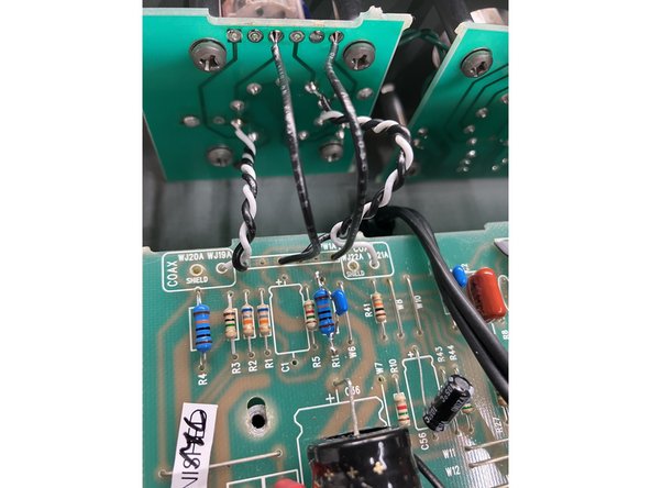The ribbon cable connection on the main PCB is PW1A. The ribbon connection on the V1 tube PCB is PW1B. Looking at the front of the amp the pads are numbered left to right. The shielded coax connections are WJ19 A and WJ21A. The tube pins are numbered clockwise if you are looking at the bottom of the socket/ front of the amp