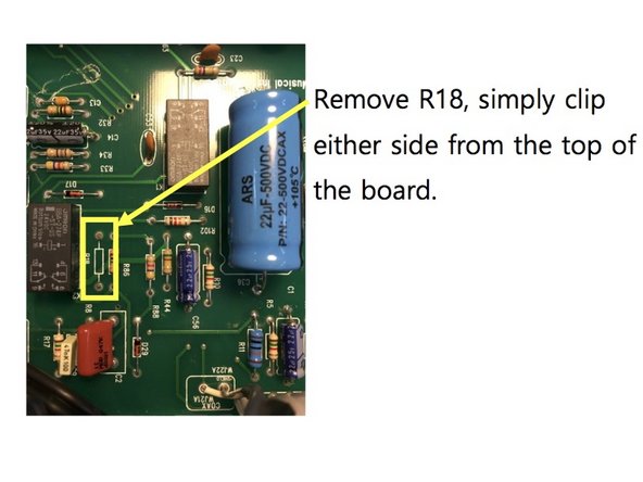 Remove R18, simply clip either side from the top of the board