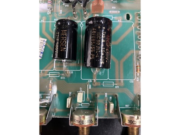 Near the pots remove: left to right: C7, R12, C5, R105, C6, C11( behind the master volume), R103( behind the reverb pot.