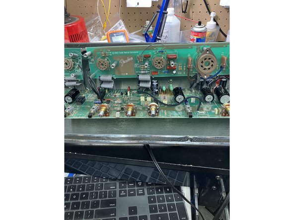 Remove volume( R6), mid(R15), and master volume(R26) pots.