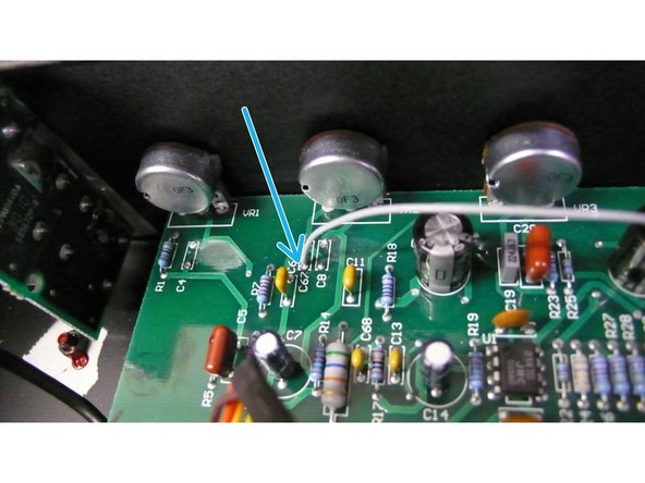 We are going to be removing 3 capacitors from the  circuit  board.  They  are  C4,  C8  and  C67.  You can just clip C4 and C8, as those holes are not  going  to  be  used  for  anything.