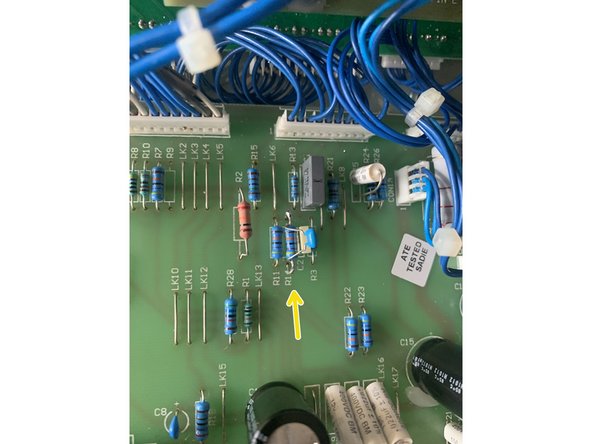 Twist the 470pf leads around the 470k resistor as shown in the pic and solder. Clip the hanging leads off and install in R14.
