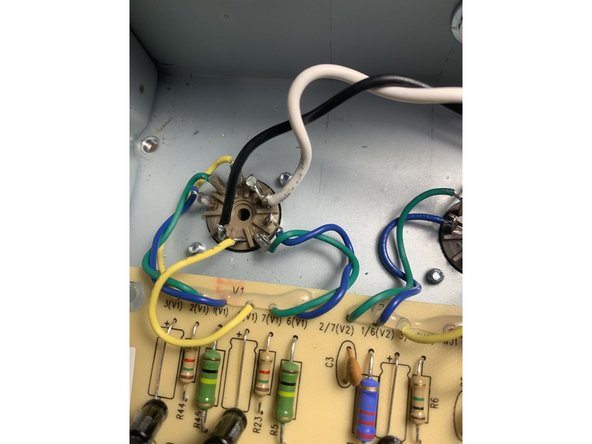 De-solder the blue wire from V1 pin 1. Wrap it around the green wire going to pin 2 and re-solder blue wire at pin 1.