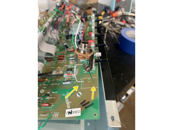 Solder  the wires  included in the  kit to the jack as shown. The  ground  wire should bridge the  ground and middle( switch) lugs.