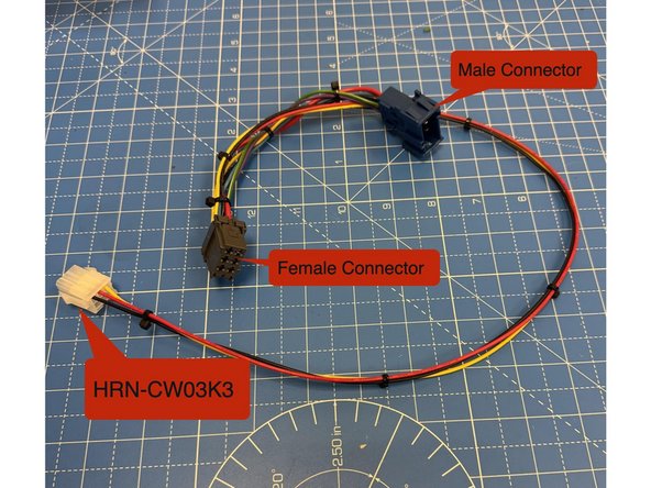 Using the Male and Female connectors with a short wire in between build the harness to as shown: