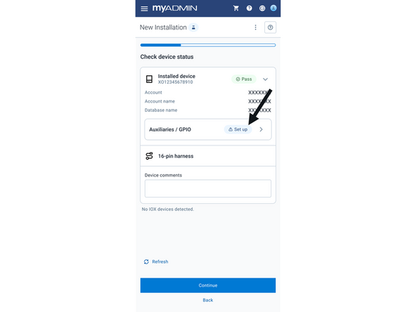 On the Connected Equipment screen, tap "GPIO Setup" on the device card to open the Data Labelling configuration page.