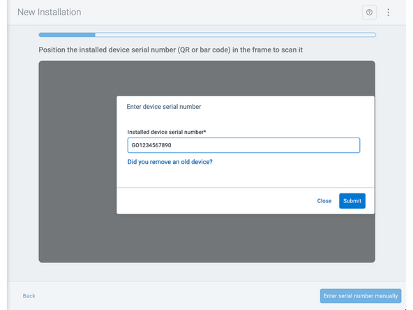 Scan the device serial number (QR or barcode) using your mobile device.
