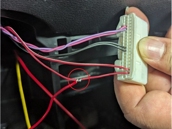 Strip a portion of the RED-BLACK wire (Pin 39) and connect the RED wire (POWER). Solder for a secure connection. Insulate with electrical tape.