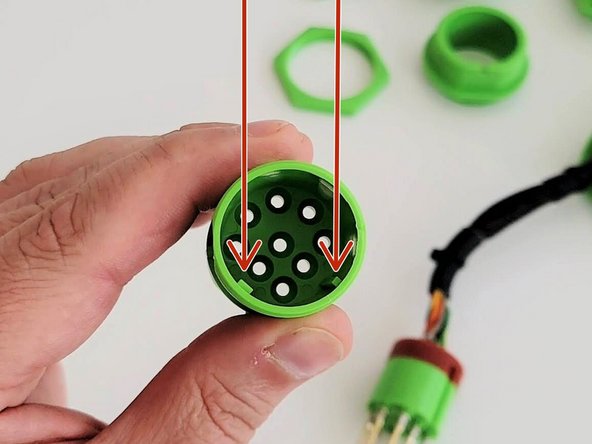 Align the keys &amp; keyways and slide the connector cartridge into the connector housing.