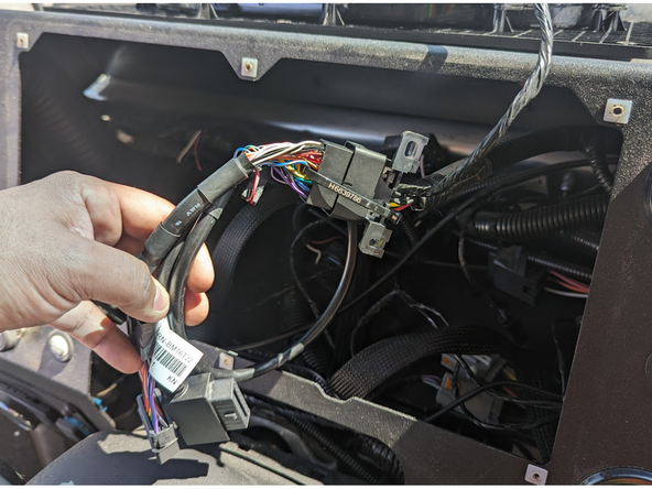 Plug the custom Motiv harness OBD2 to the HRN-GS16K22 harness (secure with cable tie).