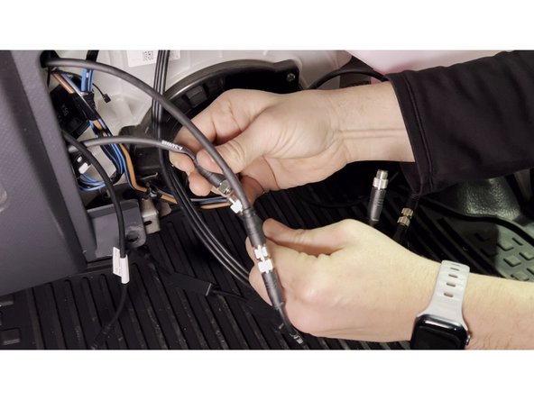 Locate the HUB Cable (Quad) from GO Focus Pro. Connect each aux camera coax cable to a HUB cable output: