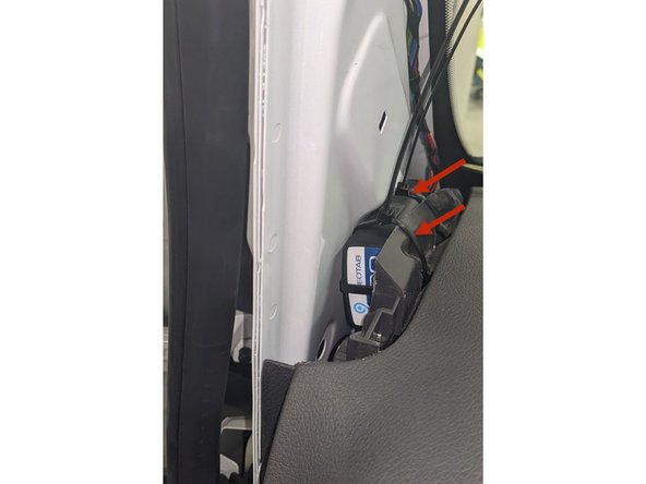 Secure the Geotab device to the bracket inside the A-Pillar , using at least two cable ties.