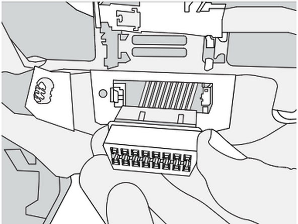 The factory diagnostic port is located under the driver side dash panel, near the accelerator pedal.