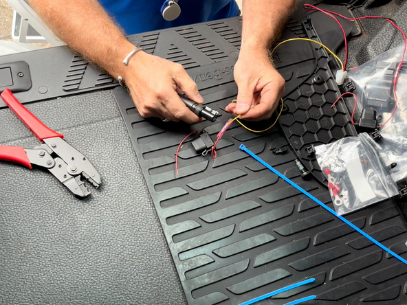 Ensure to use a heat gun, or other heat source to heat shrink the butt splice connectors.