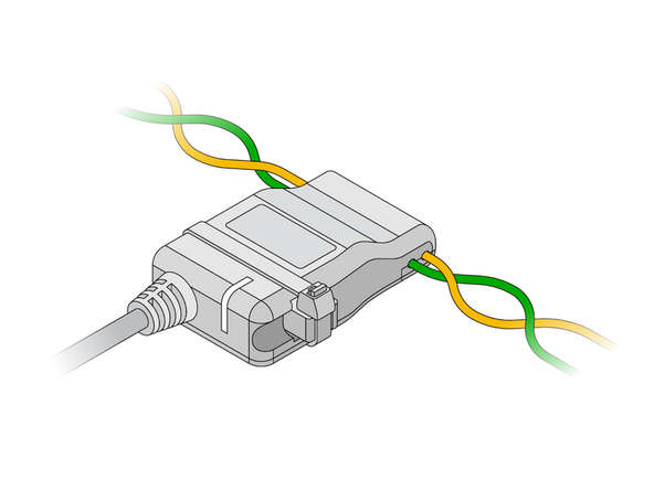 Close the clamp and ensure that it closes without pinching any wires.