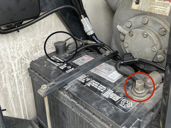 In this example installation, we connect directly to the battery of the refrigeration unit for our constant power and ground connections.