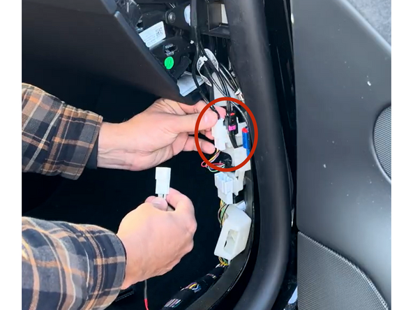 Unplug the white OEM white harness as show and T into the mating connectors on HRN-CT10Y1.