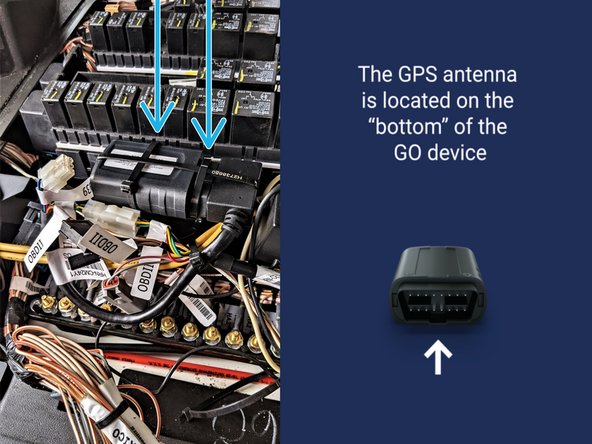Connect the HRN-CM24Y1 to the GO device and secure the connection with a cable tie. Use two additional cable ties to secure the GO device inside the center console.