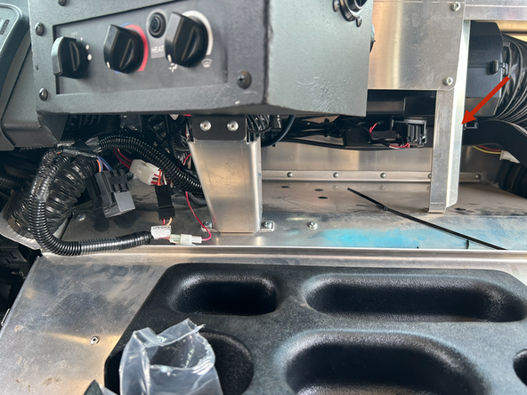 Route the other end of HRN-GS16K22 harness down to the dash mount as shown.