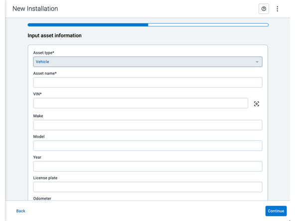 Asset name — Enter the vehicle or asset name. This field is mandatory.