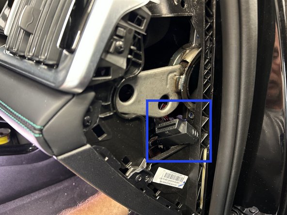 Route the harness up to the A-pillar middle panel side.