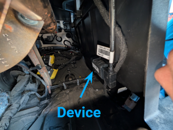 Mount device behind the plastic dash using SPR-INSTALLBAG making sure the GPS antenna (serial number) points into the cab.