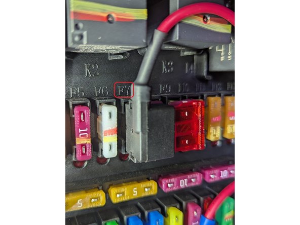 For constant Power source, use Fuse F7 10A located in the top row as shown.