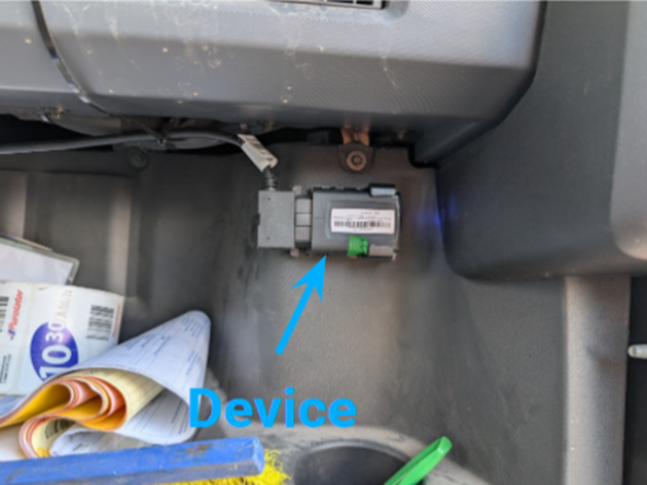 Mount device to the front right corner of dash using SPR-INSTALLBAG making sure the GPS antenna (serial number) points into the cab.