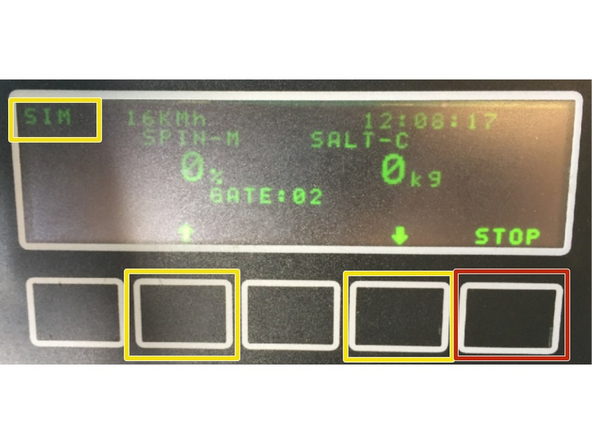 Press the Up arrow to Increase and Down arrow to Decrease speed.  Turn the Spinner and Conveyor dials to confirm Rates.