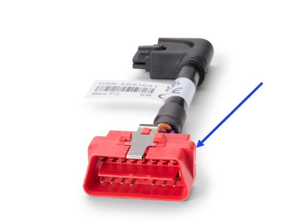 Plug 16-pin male end of HRN-XBS16A1 into female end if existing GO device harness. In this example it's plugged into a HRN-CT26T1 Tesla harness.