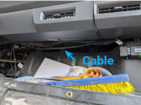 Mount device to the front right corner of dash using SPR-INSTALLBAG making sure the GPS antenna (serial number) points into the cab.