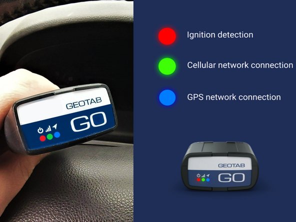 Once the GO device boots up, the LEDs on the front of the device start blinking then turn solid as it goes through the following configuration and connectivity checks: