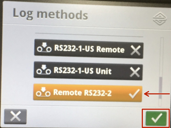 Select the [Remote RS232-2] option and press the green checkmark to save the setting.