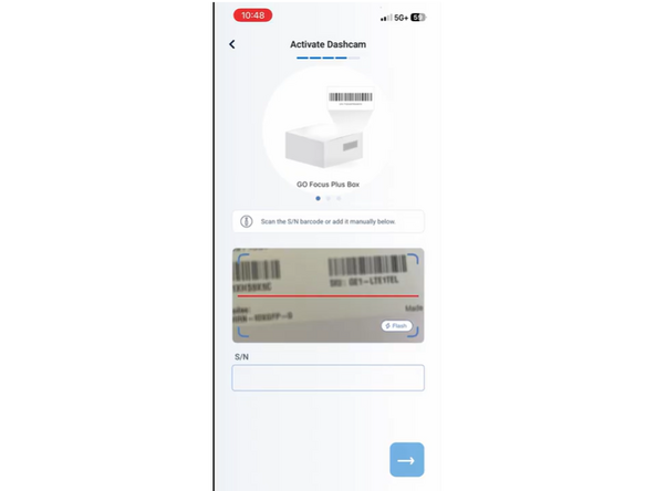 The app will ask you to scan the serial number located on the GO Focus Plus box.